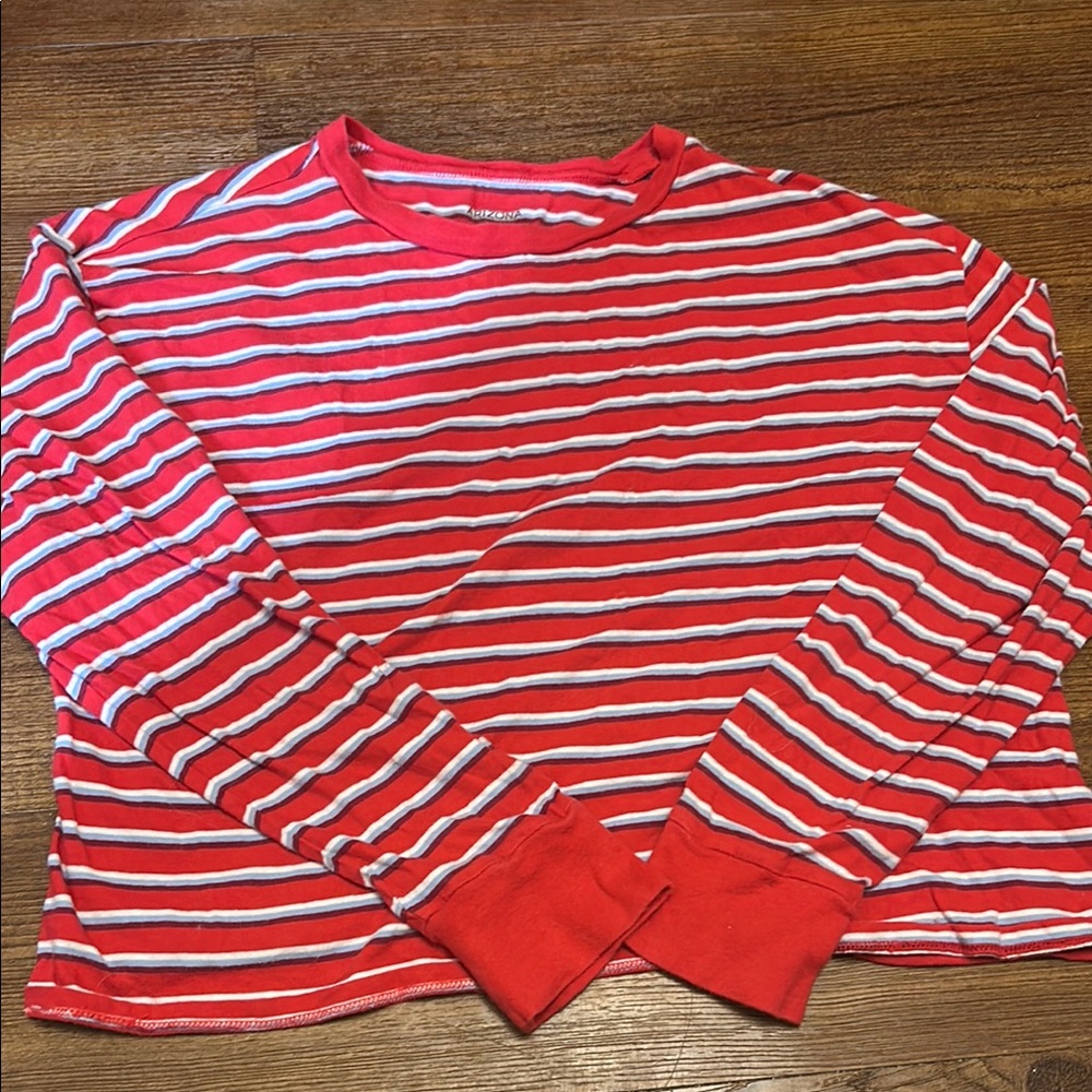 Red and White Striped Long Sleeve Shirt